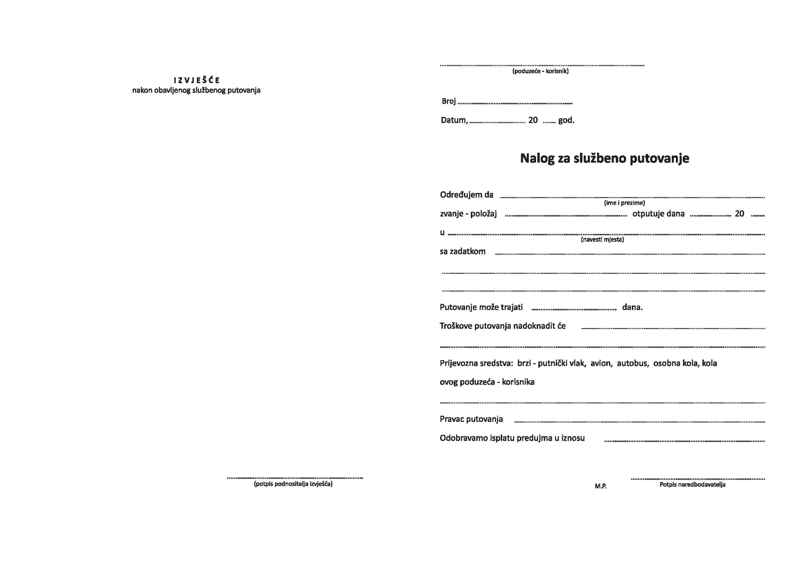 NALOG ZA SLUŽBENO PUTOVANJE